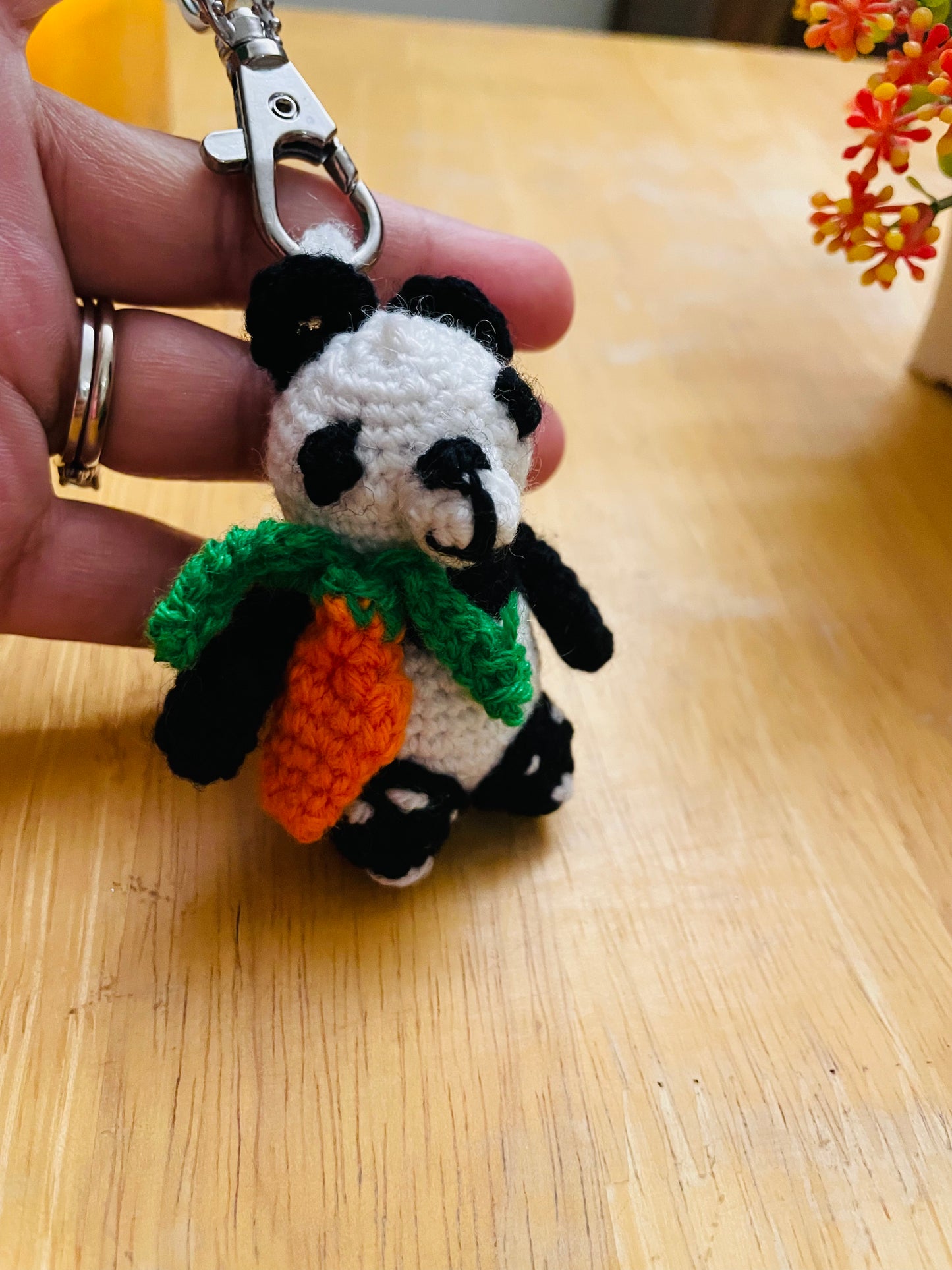 Panda with carrot keychain